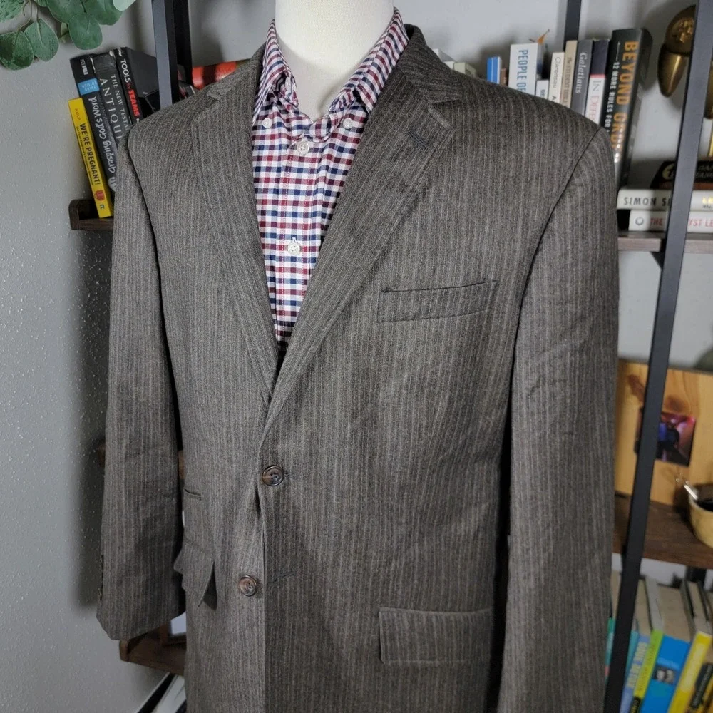 VTG Calvin Klein Mens Flannel Sport Coat Blazer Two Button Brown Striped Wool XL